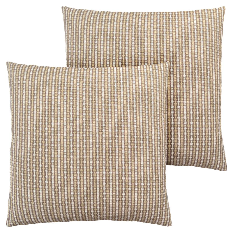 Set Of Two 18" X 18" Taupe Polyester Striped Zippered Pillow