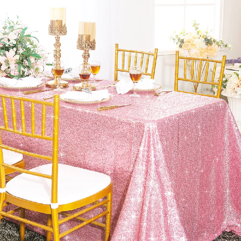 90"x156" Seamless Rectangular Sequin Taffeta Tablecloth - Pink (1pc)