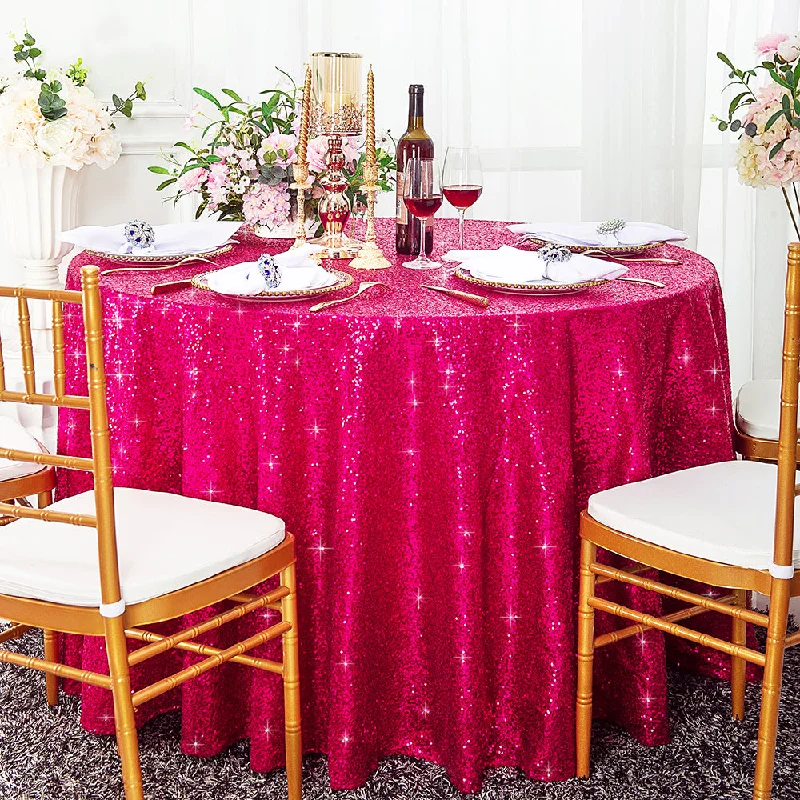 132" Round Sequin Taffeta Tablecloth - Fuchsia (1pc)