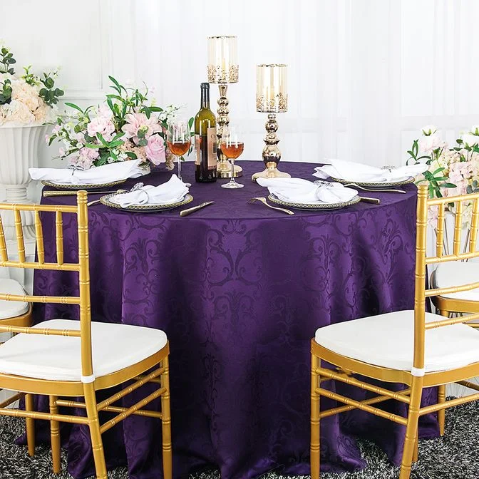 108" Seamless Round Versailles Chopin Damask Jacquard Polyester (220 GSM) Tablecloth - Eggplant (1pc)