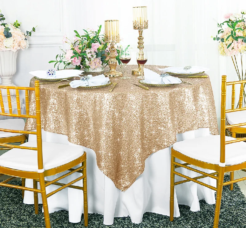 72"x72" Seamless Square Sequin Taffeta Tablecloth/Table Overlay - Champagne (1pc)