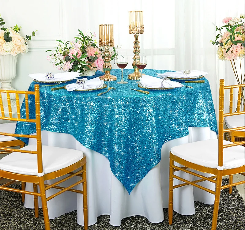 72"x72" Seamless Square Sequin Taffeta Tablecloth/Table Overlay - Turquoise (1pc)