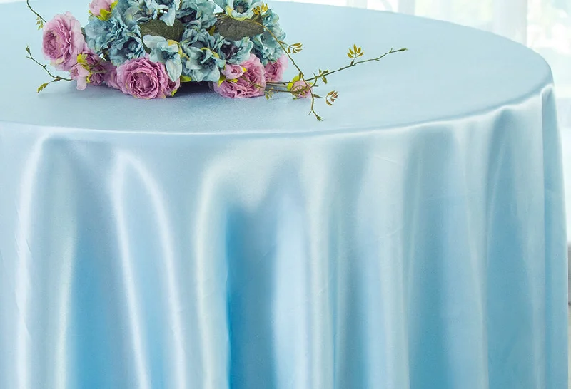 132" Round Heavy Duty Satin Tablecloth - Baby Blue (1pc)