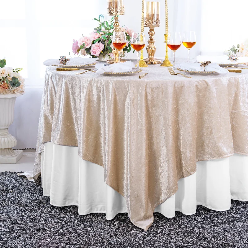 85"x85" Seamless Square Ice Crushed Velvet (200 GSM) Tablecloth/Table Overlay - Champagne (1pc)