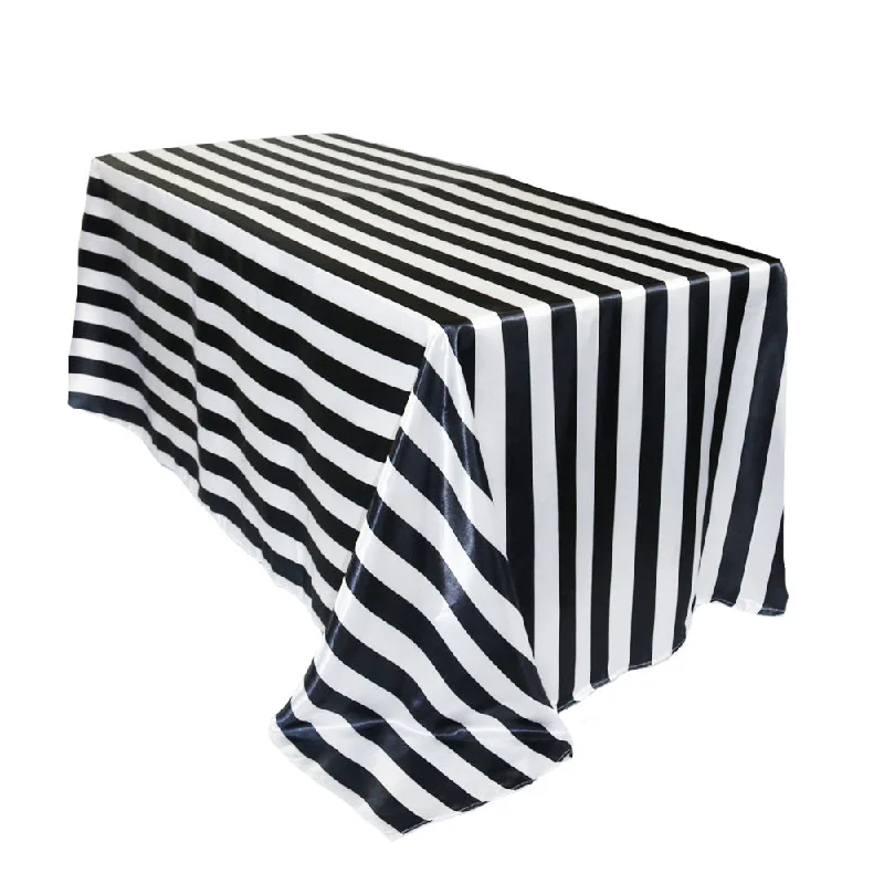 90 x 132 inch Satin Rectangular Tablecloth Black/White Striped