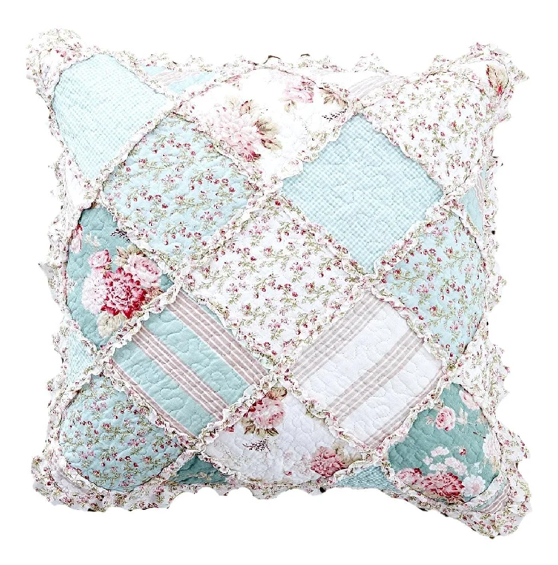 DaDa Bedding Patchwork Hint of Mint Floral Cotton Patchwork Euro Pillow Cover, 26" x 26" (JHW3036)