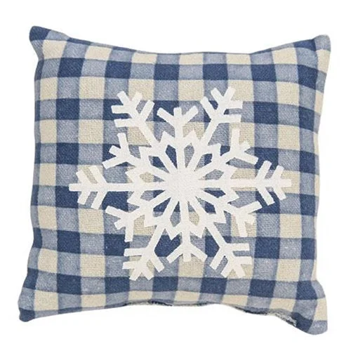 Blue Check Snowflake Pillow 5