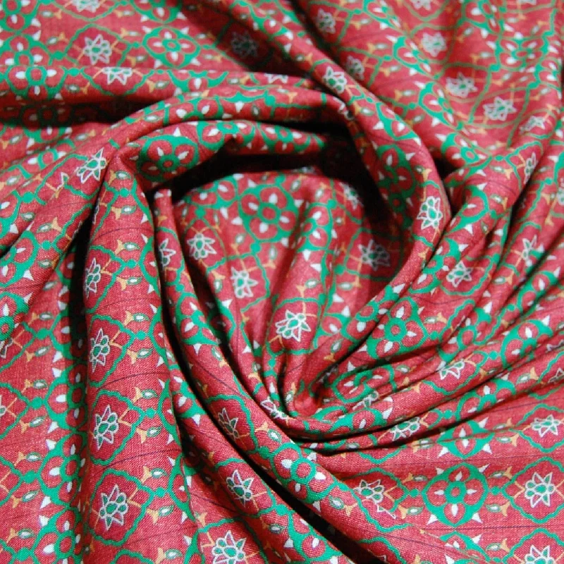 Red Traditional Print Rayon Fabric