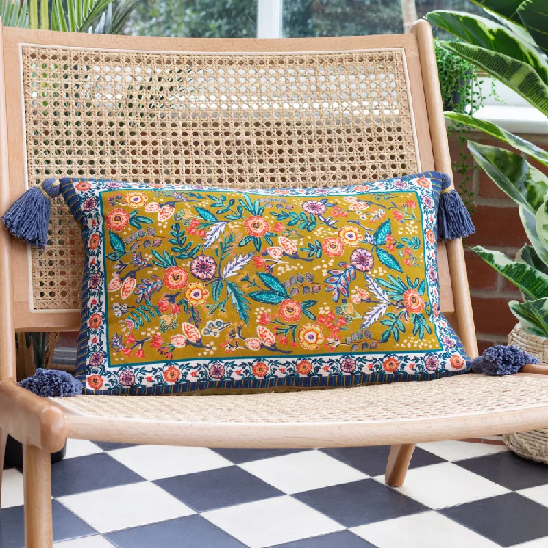 Rosa Floral Tasselled Cushion Navy/Gold