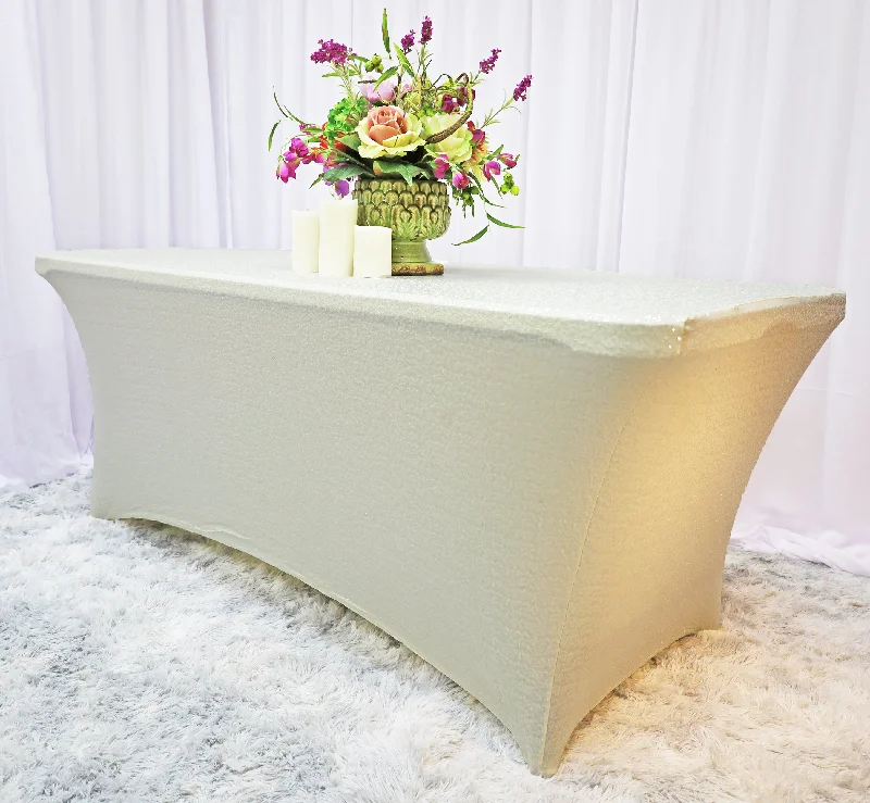 6 Ft Rectangular Sequin Spandex Table Cover - Ivory (1pc)