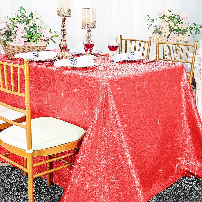 90"x156" Seamless Rectangular Sequin Taffeta Tablecloth - Coral (1pc)