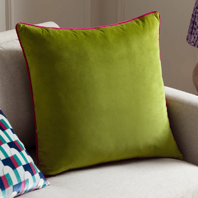 Meridian Velvet Cushion Lime/Hot Pink