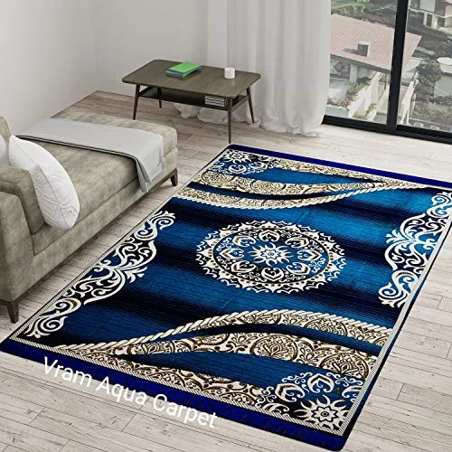 Vram Floral Carpet (Sky Blue, Velvet, 5 x 7 ft)