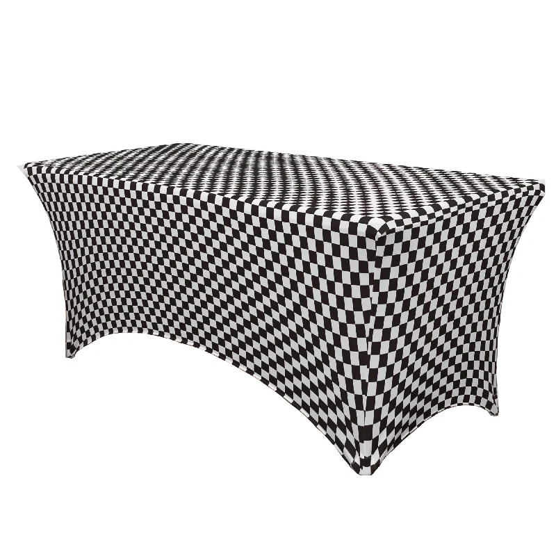 Stretch Spandex 4 ft Rectangular Table Cover Black and White Checkered