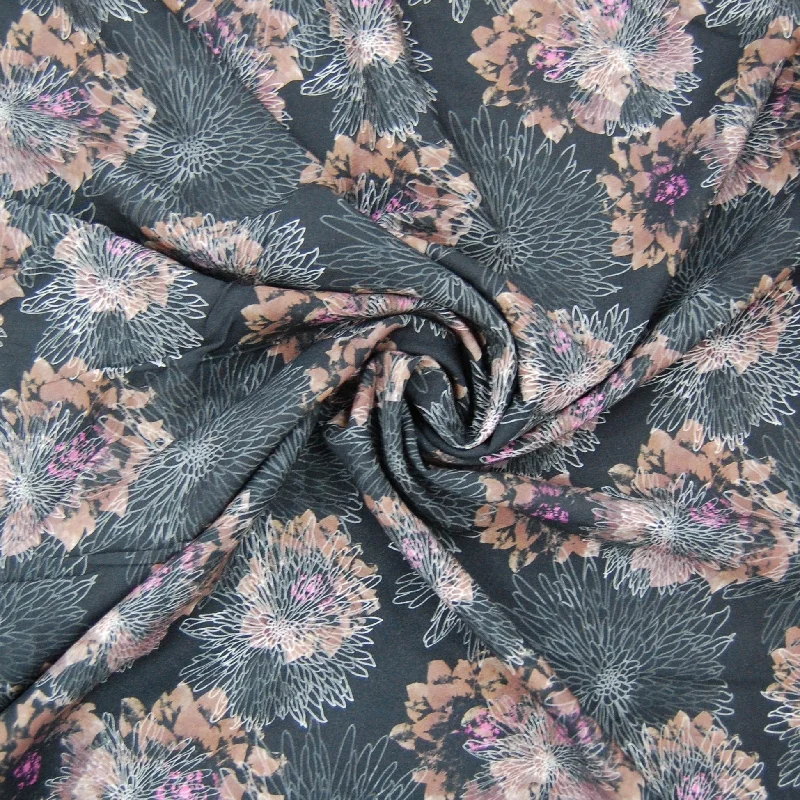 Black Digital Floral Print rayon Fabric