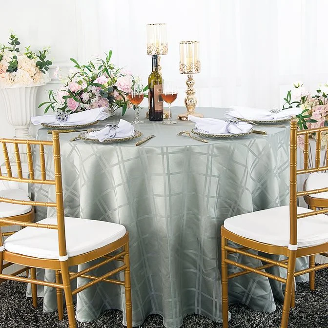 90" Seamless Round Plaid Jacquard Polyester (220 GSM) Tablecloth - Silver (1pc)