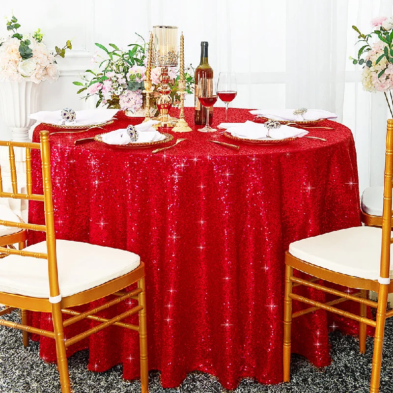 108" Seamless Round Sequin Taffeta Tablecloth - Red (1pc)