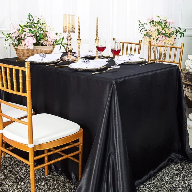 54"x108" Seamless Rectangular Satin Tablecloth/Overlay - Black (1pc)