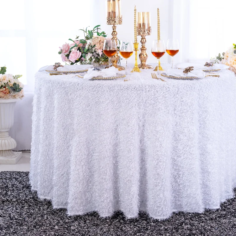 120" Round Shaggy Plush Fringe (200 GSM) Tablecloth - White (1pc)