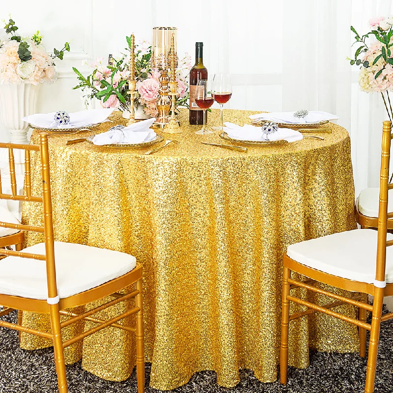 120" Seamless Round Sequin Taffeta Tablecloth - Light Gold (1pc)