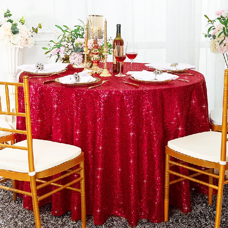 132" Round Sequin Taffeta Tablecloth - Apple Red (1pc)