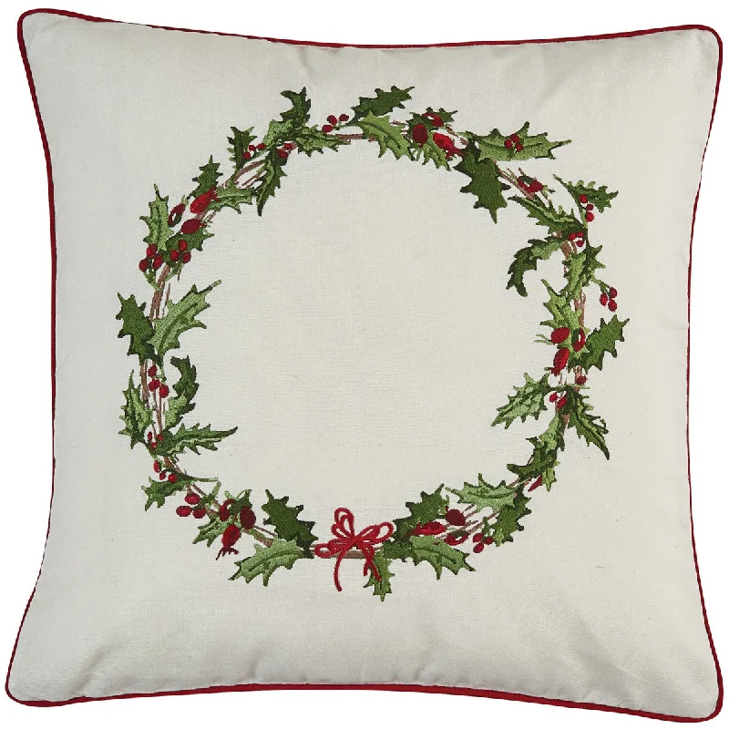 Holly And Ticking Pillow With Feather Down Insert -20" Set of 2 Park Designs