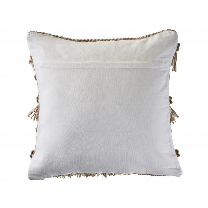 20" X 20" Beige And White Polyester Geometric Zippered Pillow