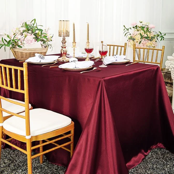 72"x120" Seamless Rectangular Satin Tablecloth - Burgundy (1pc)