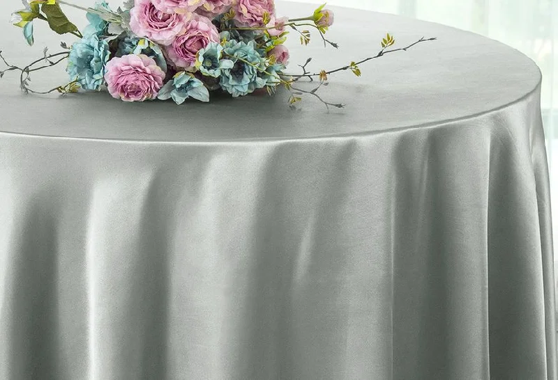 90" Seamless Round Satin Tablecloth - Silver (1pc)