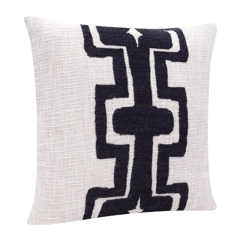 24" X 24" Black And Ivory 100% Cotton Geometric Zippered Pillow