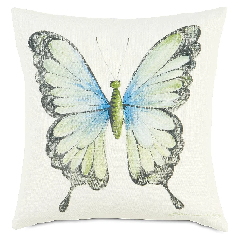 Blue Hand-Painted Butterfly Throw Pillow Cover 18x18