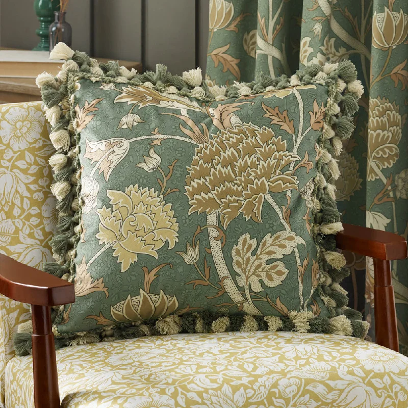 Cray Tasselled Velvet Cushion Sage/Sunflower