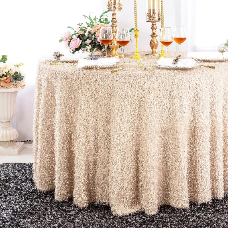 108" Round Shaggy Plush Fringe (200 GSM) Tablecloth - Champagne (1pc)