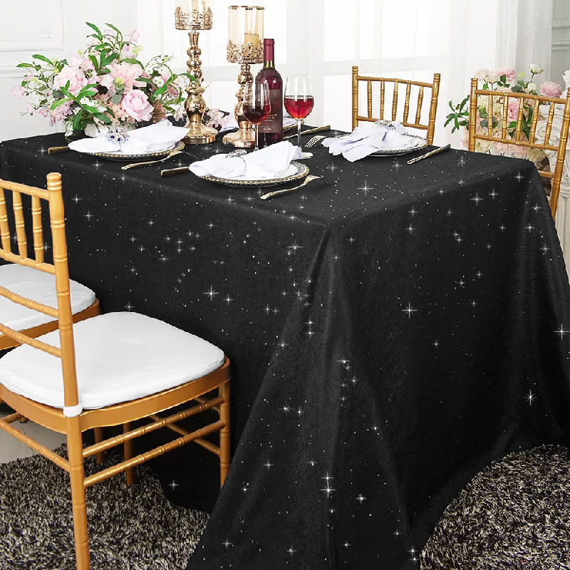 90"x132" Seamless Rectangular Sequin Paillette Poly Flax/Burlap Tablecloth - Black (1pc)