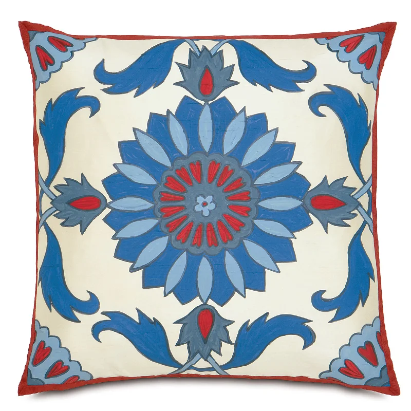 Folkloric Hand-Painted 100% Silk Pillow Cover 20x20