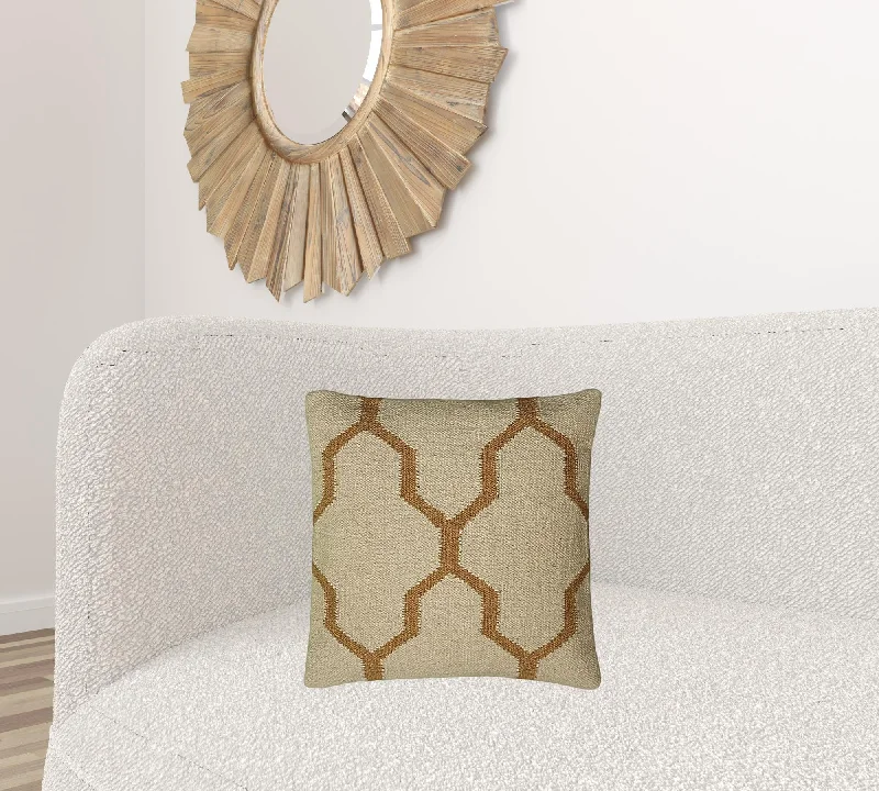 Beige Gold Quatrefoil Down Throw Pillow