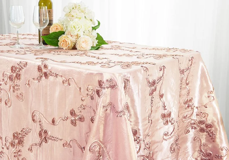 90"x156" Seamless Rectangular Ribbon Taffeta Tablecloth - Blush Pink/Rose Gold (1pc)