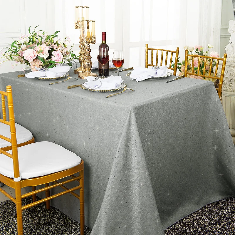 90"x156" Seamless Rectangular Sequin Paillette Poly Flax/Burlap Tablecloth - Silver (1pc)