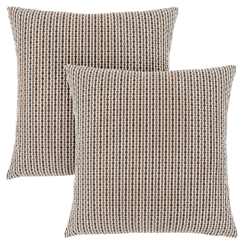 Set Of Two 18" X 18" Brown and White Polyester Striped Zippered Pillow