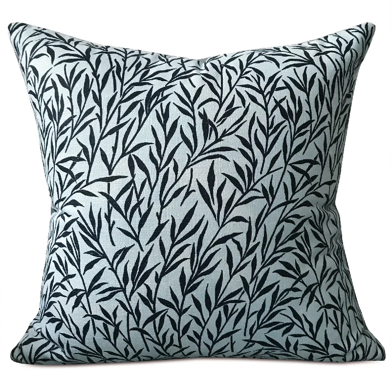 Blue Coastal Botanical Woven Leaves Throw Pillow Cover 18x18