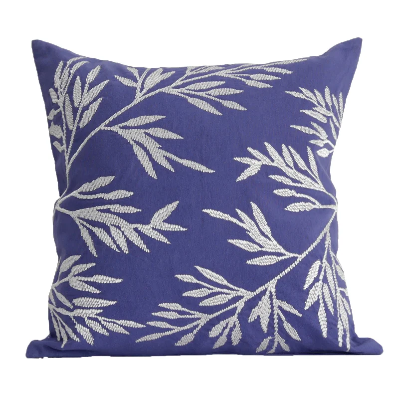 Botanical Heritage Textured Flora Embroidery Machine Blue Cushion Cover