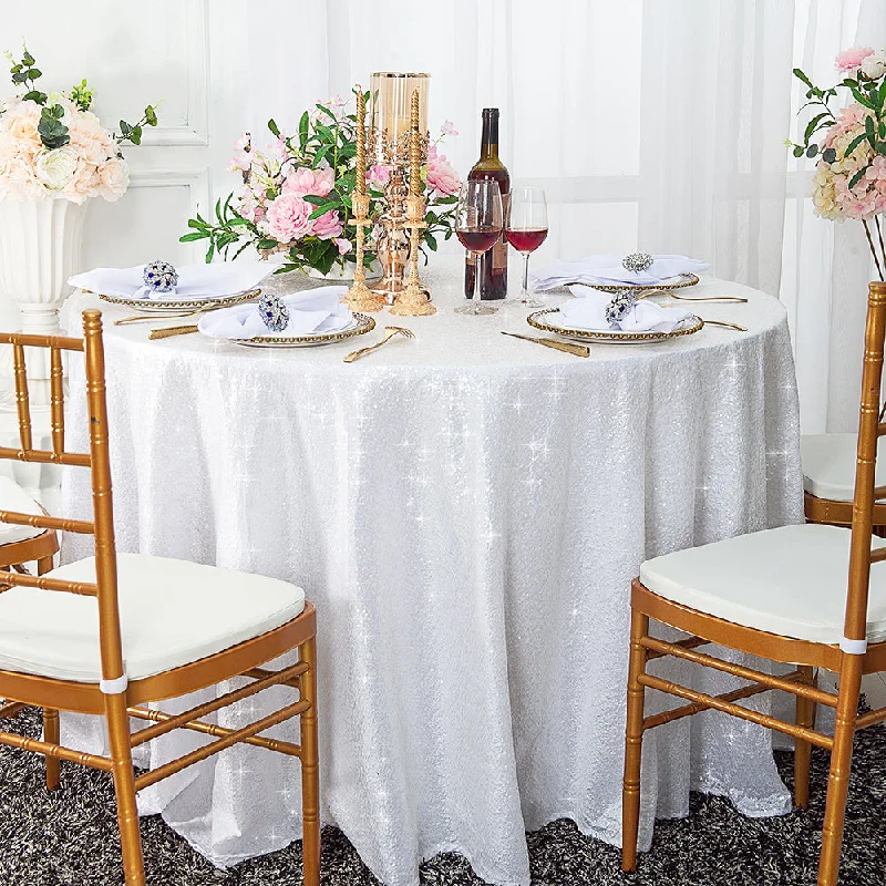 132" Round Sequin Taffeta Tablecloth - White (1pc)