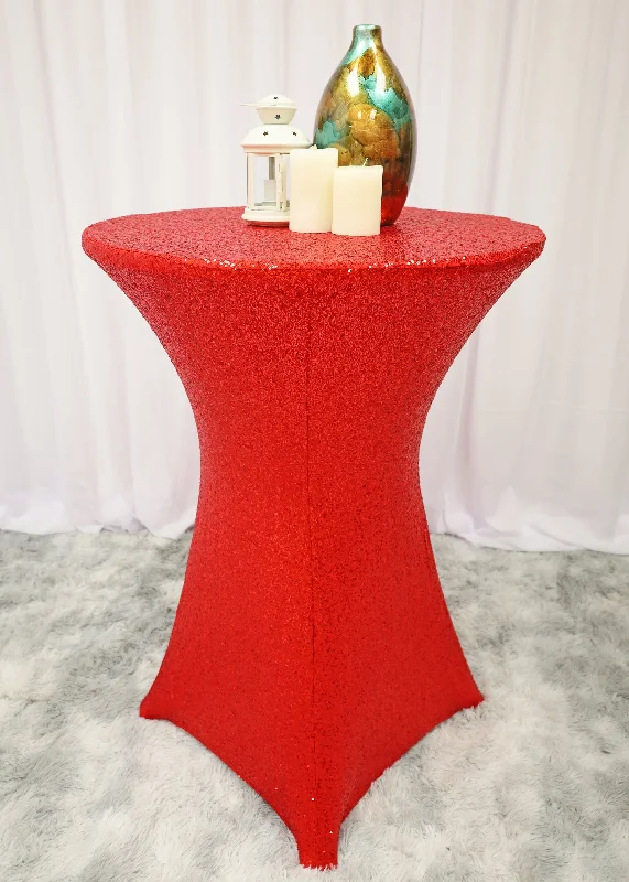 30"x42" Cocktail Sequin Spandex Table Cover - Red (1pc)