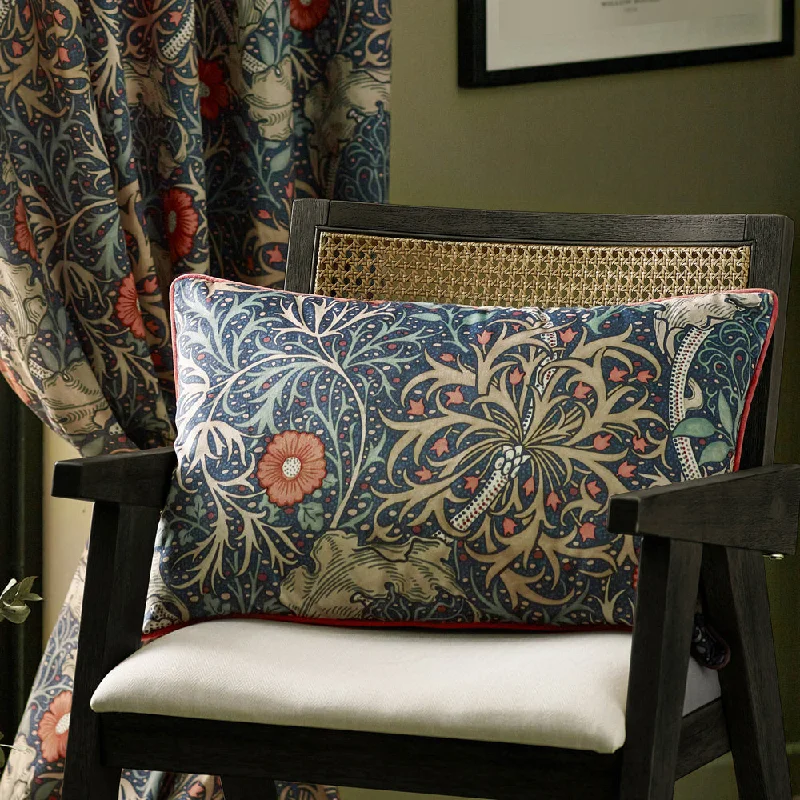 Seaweed Printed Velvet Cushion Indigo