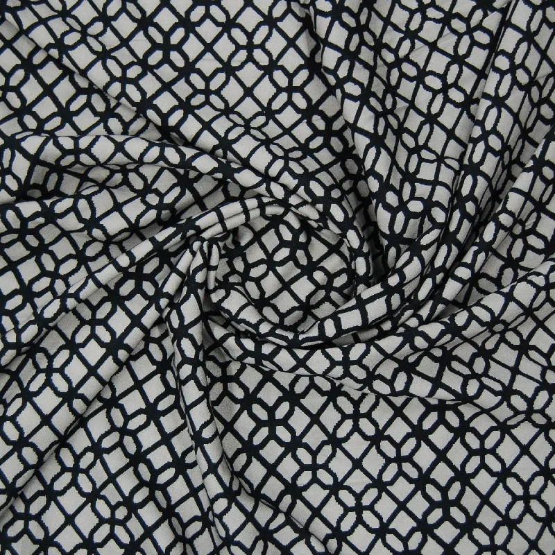 Grey Black Geometrical Print Rayon Fabric