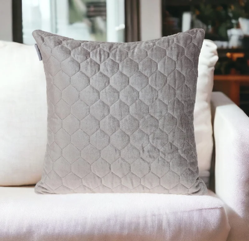 Taupe Tufted Velvet Quilted Throw Pillow