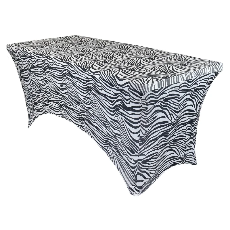 Stretch Spandex 4 ft Rectangular Table Cover Black and White Zebra