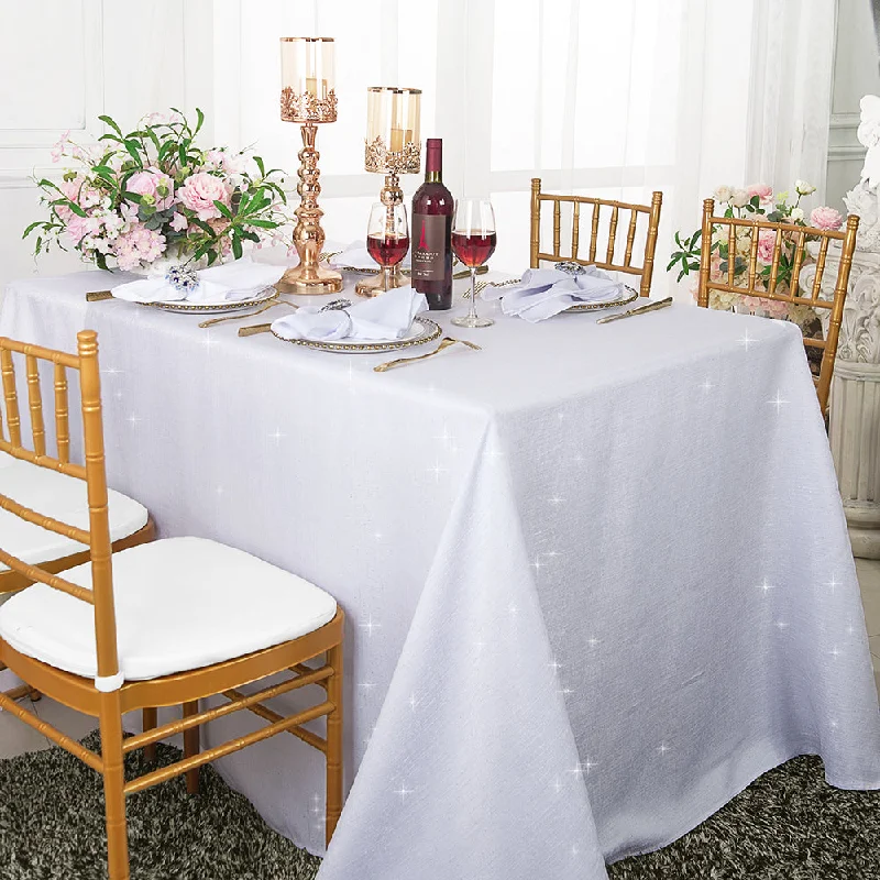 90"x132" Seamless Rectangular Sequin Paillette Poly Flax/Burlap Tablecloth - White (1pc)