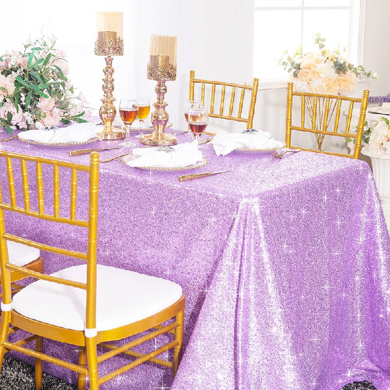 90"x156" Seamless Rectangular Sequin Taffeta Tablecloth - Lavender (1pc)