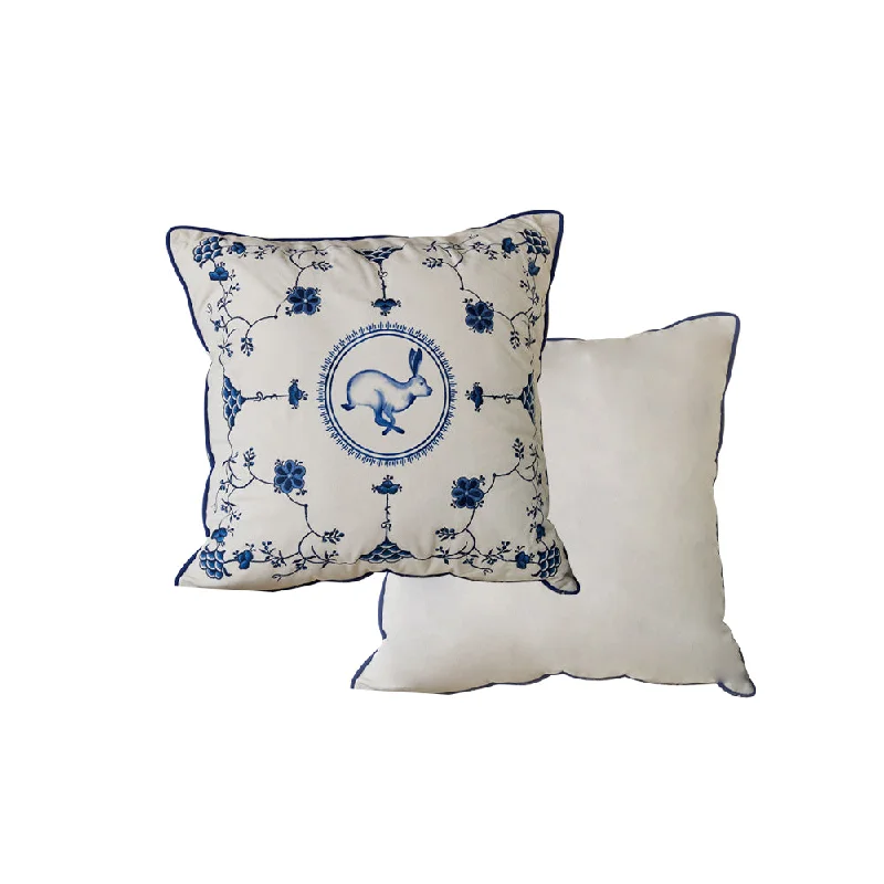 Medieval  Blue Floral Throw Pillow Cover